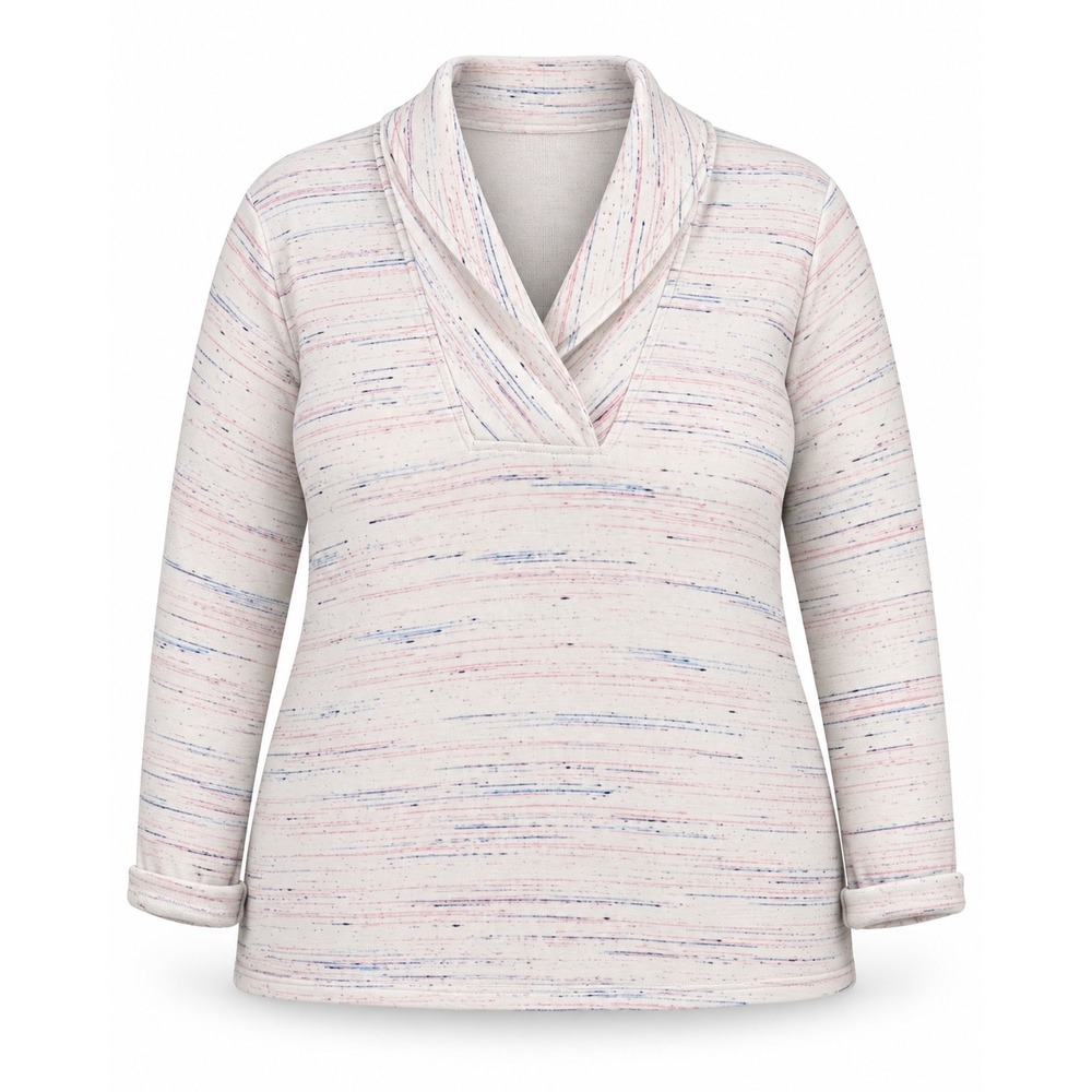 T by Talbots Pullover Sweatshirt XL White Space Dye Shawl Collar Cotton Blend